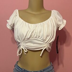 Almost Famous White Gathered Crop Top